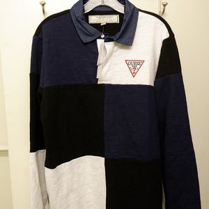 NWT GUESS Caleb Slub Jersey Rugby / LS Polo Shirt
